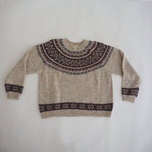 Vintage St Johns Bay Beige Brown Fair Isle Snowflake Knit Sweater Gorpcore XL